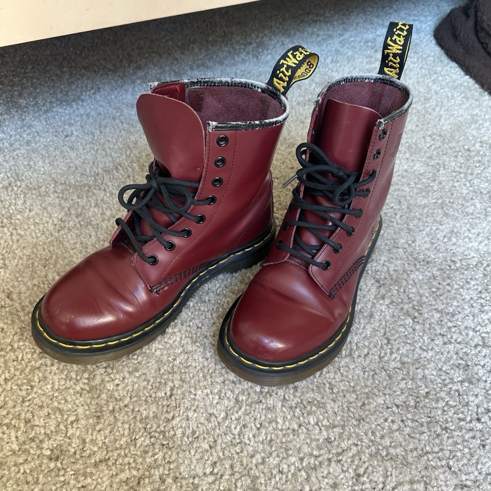 Cherry red doc martens. Broken in. Good condition size 8